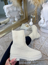 ARIA Ribbed Knit Ankle Sock Boot - Apricot